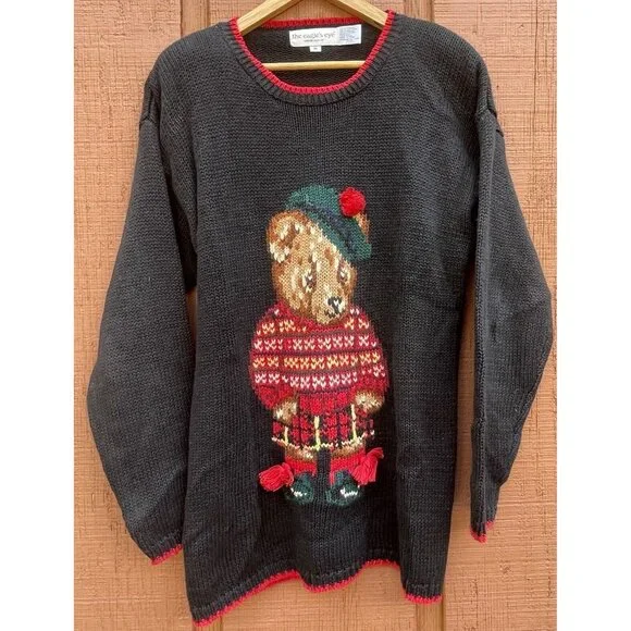 The Eagle's Eye Knit Sweater Womens Med Scottish Bear 1993 Grandma Cottage Core - Picture 1 of 11